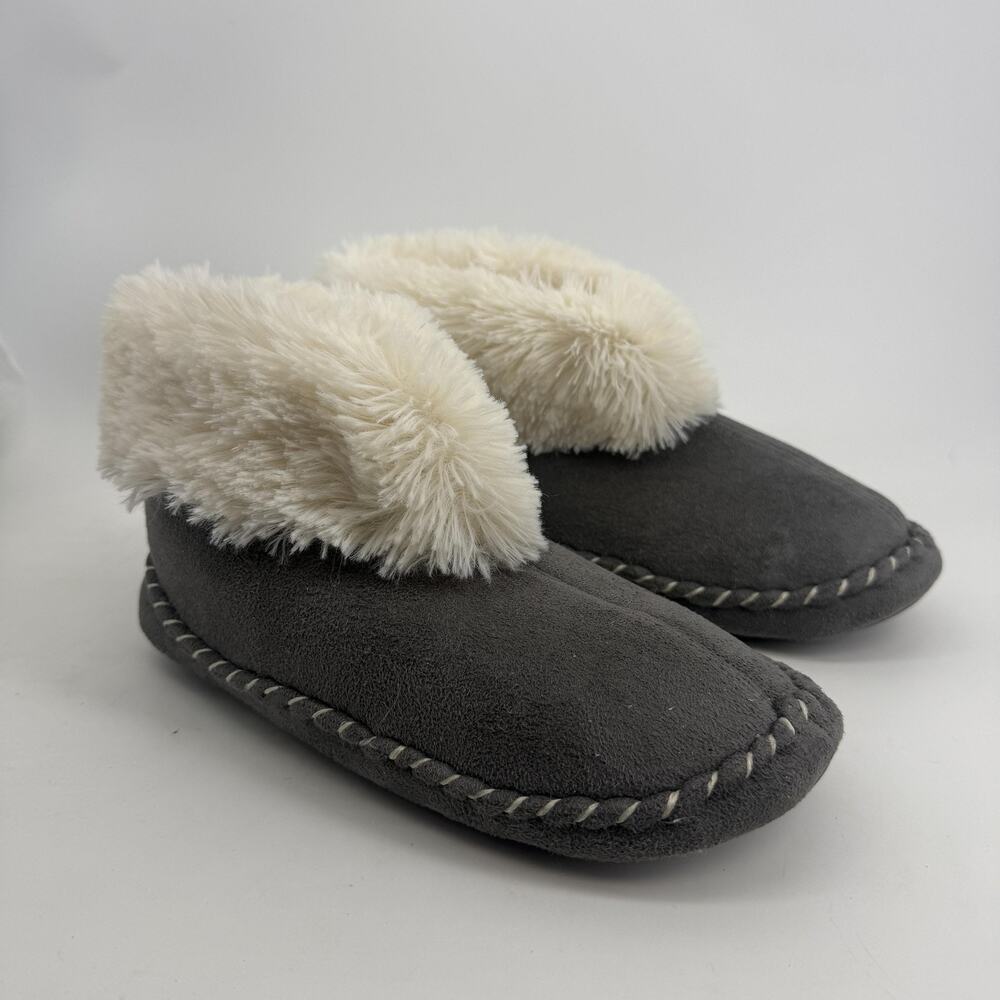 Jessica Simpson Slippers Women Large 8-9 Gray Faux Fur Bootie Indoor Winter Cozy